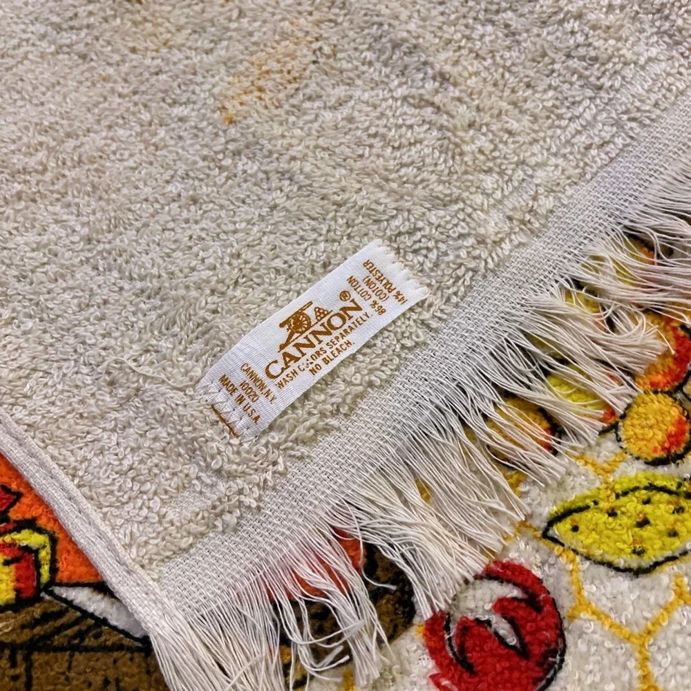 VTG CANNON Hand Kitchen Towel Fringe 70s NOS Farmhouse Cheese Charcuterie Orange
